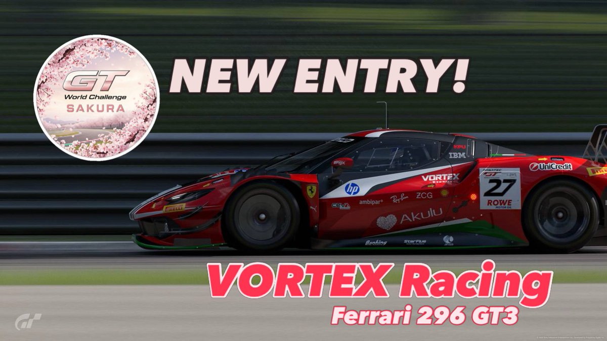GTWCS_official's tweet photo. #GTWCS_GT7
エントリー紹介
No.27
VORTEX Racing
Ferrariのワークスカラーで参戦するのはReoto(@Reoto_19 )選手！国体全国決勝出場など折り紙の実力で、ソロ参戦ながらチャンピオンは十分に狙える強さを持ちます！ https://t.co/MZeLA5TUD8