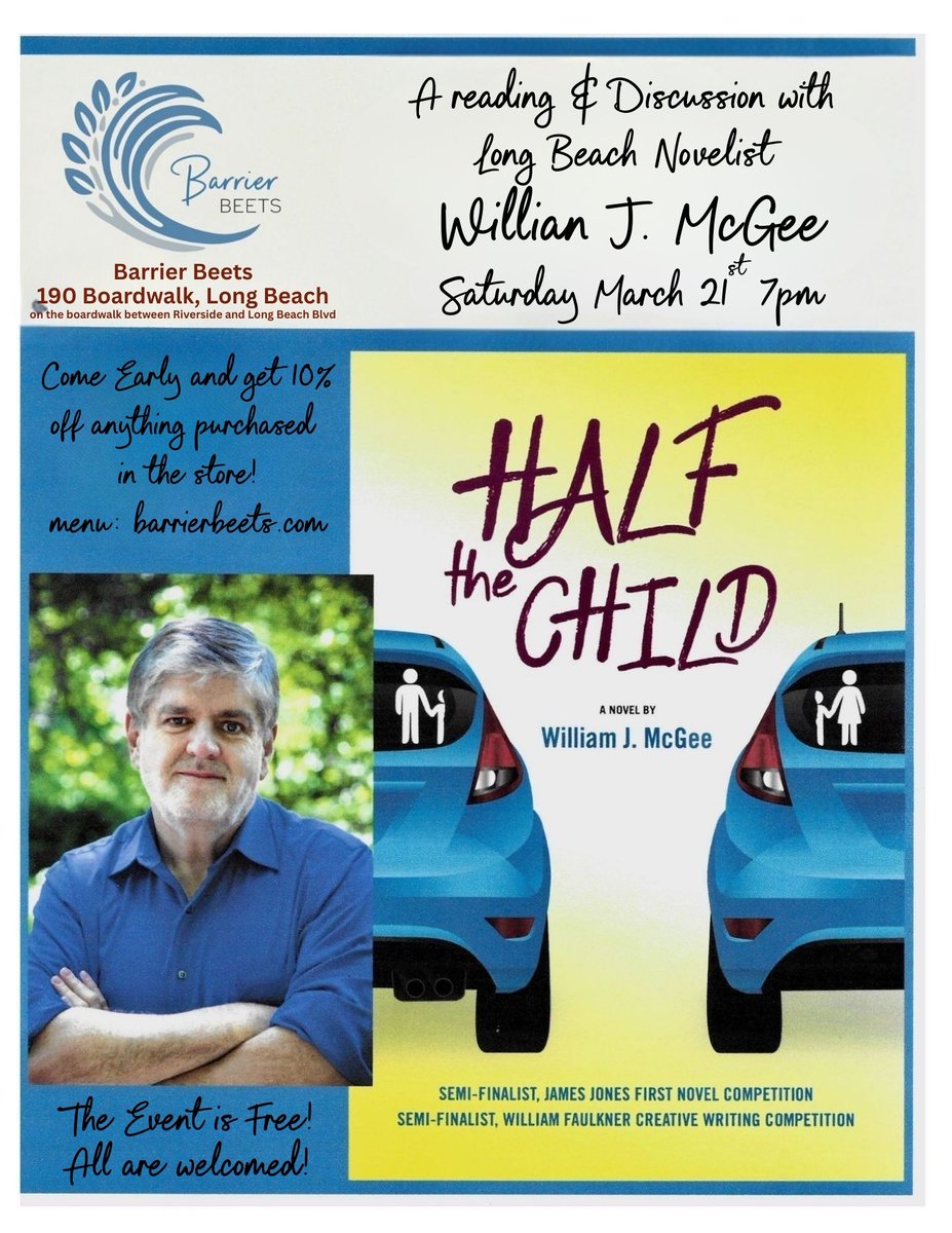 Please join us in Long Beach, NY Sat/21st @ 7pm Barrier Beets for a reading of HALF THE CHILD &amp; an interactive discussion about writing, editing, publishing, &amp; workshop teaching. But arrive early by 6:30pm and get a 10% discount on food and drink. Come check it out!