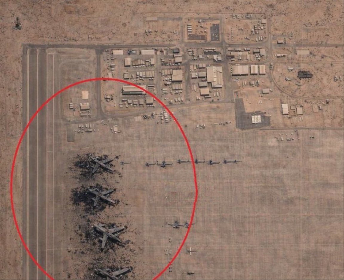 ⛔️American planes are destroyed on the ground at Prince Sultan Air Base- America announced minor damage, the satellite image proves full destruction‼️