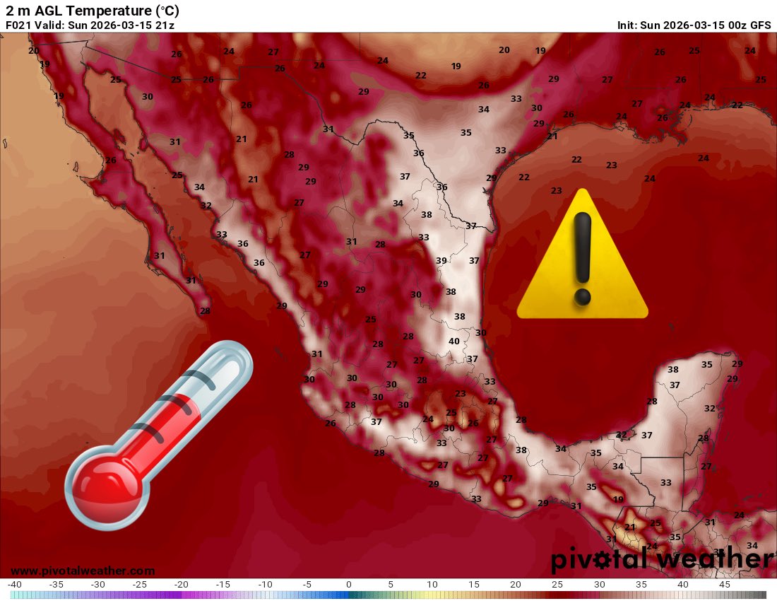InfoMeteoro's tweet image. 🔴PRECAUCIÓN: breve y previo al ingreso de #AireÁrtico, intenso calor ESTE DOMINGO a lo largo de la Vertiente del Golfo por efecto #Föhn y Surada

🔥40-45ºC NL, Tamps, SLP, Gro, Mich
🥵35-40ºC noreste, oriente y sureste, además del Pacífico

Del Bajío al Valle de Méx con 25-30ºC