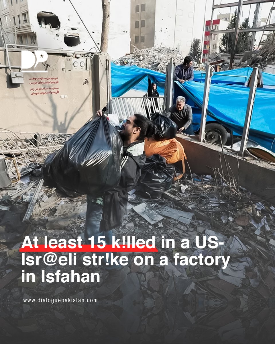 DialoguePak's tweet image. Iranian media reports that a joint US-Isr@eli str!ke on a factory in Isfahan has k!lled at least 15 people. The att@ck was part of a wider barrage t@rgeting several locations across the city.

#DialoguePakistan #US #Factory #Isfahan #Airbase #fblifestyle