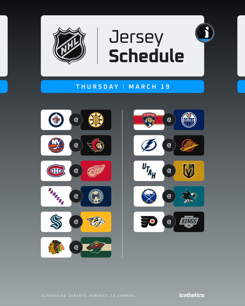 icethetics's tweet image. a trio of #NHL third jerseys on tap tonight —

catch the classy #LGRW centennial sweater in an Original Six matchup with #GoHabsGo

plus: the cannon for #CBJ and the skate for #Canucks