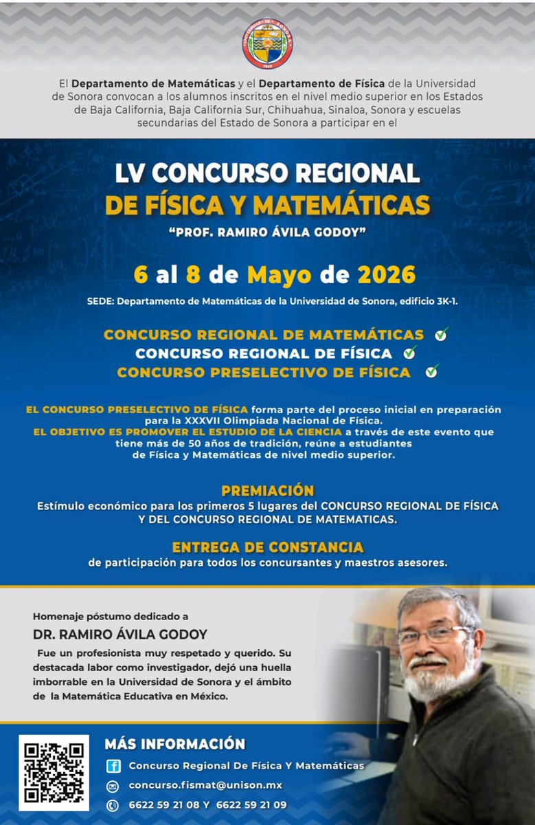 Concursofismat's tweet photo. Los Departamentos de Matemáticas y Física, se complacen en invitar a todas las y los estudiantes de nivel medio y medio superior, a participar en el LV Concurso Regional de Física y Matemáticas. Más información en: https://t.co/8t3AXOZzA1
#ConcursoRegional #OlimpiadaNacional https://t.co/5Zy8iHknfZ