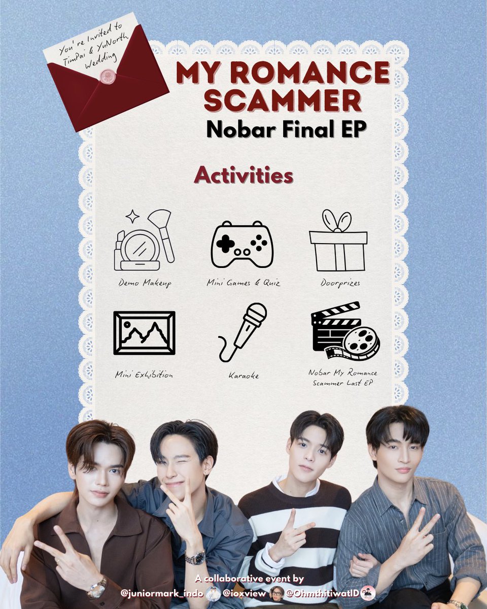 OhmthitiwatID's tweet photo. 📣 Nobar Final EP My Romance Scammer 📣

Join us for a special watch party to celebrate the final EP of My Romance Scammer! 💍

🗓 Sunday, 19 April 2026
📍 Harmonie Exchange, Jakarta Pusat

🎟 HTM: 60K
🔗 RSVP: https://t.co/p8tguNxKCl

#JuniorMark #OhmPoon #MyRomanceScammer https://t.co/DIcTUTQ9ve