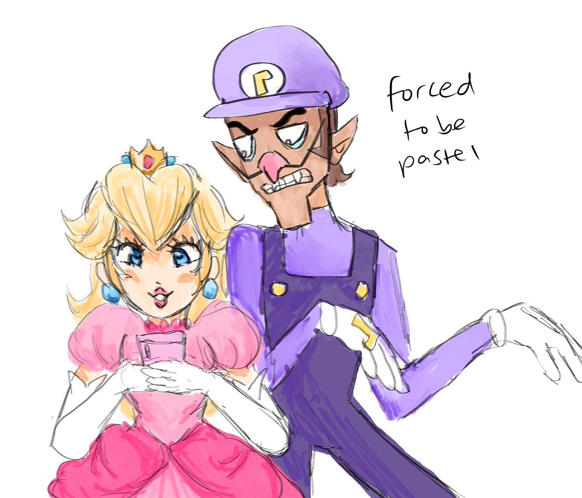 drew waluigi and peach together, my favs!