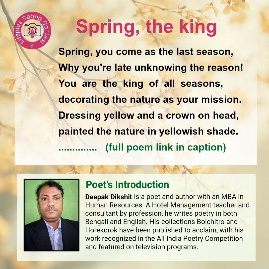 🌸 Spring reigns supreme! 🌸 Dive into Deepak Dikshit’s enchanting poem “Spring, the King” on Lifeplus Magazine and feel the colours, joy, and love of the season.
👉 Read here: lifeplusmag.com/spring-the-king
 Join the Lifeplus Spring Contest 2026—share your poem, story, or photo 🌼