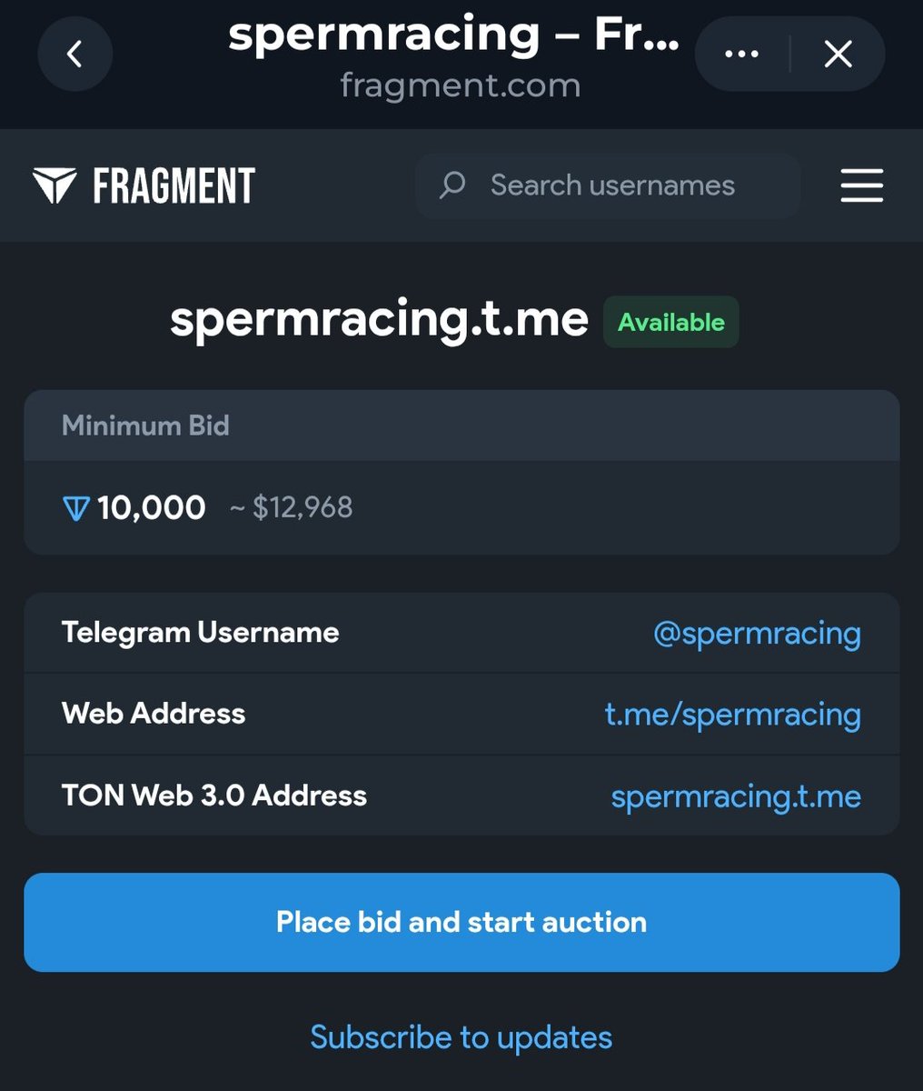 tilxdb's tweet photo. @spermracing I thought you were in Telegram, but then I found the Fragment username and realized that you weren't in it yet.

It would be great if you also started your official Telegram channel. https://t.co/QpSjRXehfp