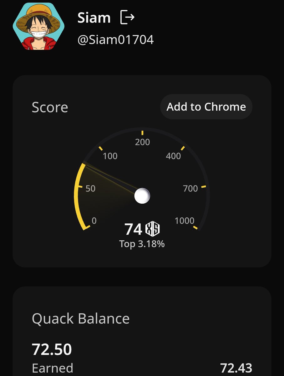 From zero to 72 score and 74.5 quacks on <a href="/wallchain/">Wallchain Quacks</a>.

No special strategy just curiosity, patience, and showing up daily.

It may seem small to some, but for me it’s a reminder that progress happens step by step.

Still early. Still grinding.

Disclaimer: Not sponsored or paid