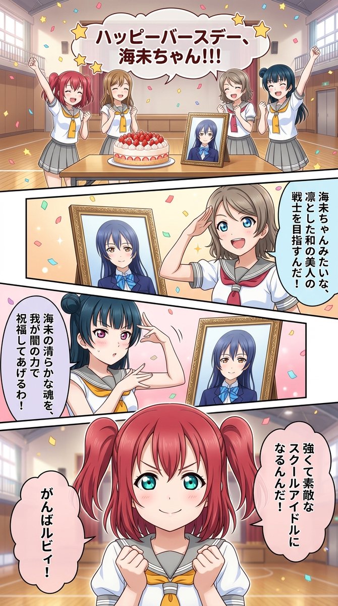 news2ch5's tweet photo. #生成漫画AI

3月15日は、ラブライブ！よりμʼsの園田海未さんの誕生日です！

おめでとうございます！！

#園田海未誕生祭2026
#園田海未生誕祭2026
#園田海未誕生祭
#園田海未生誕祭 https://t.co/YbSPRqxFLe