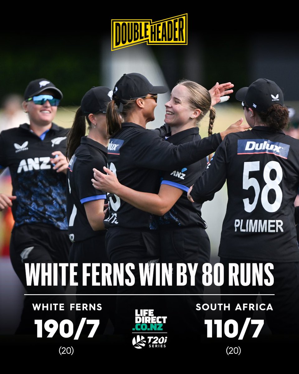 WHITE_FERNS's tweet photo. Starting the series strong in Tauranga! 🙌 

Sophie Devine’s career-best T20I figures (4-12) and Jess Kerr (2-13) leading a big performance with the ball. Catch-up on all scores at https://t.co/DibXOCLUbN or the NZC app 📲 

#NZvSA | 📸 = @PhotosportNZ https://t.co/zhl4kU6eTy