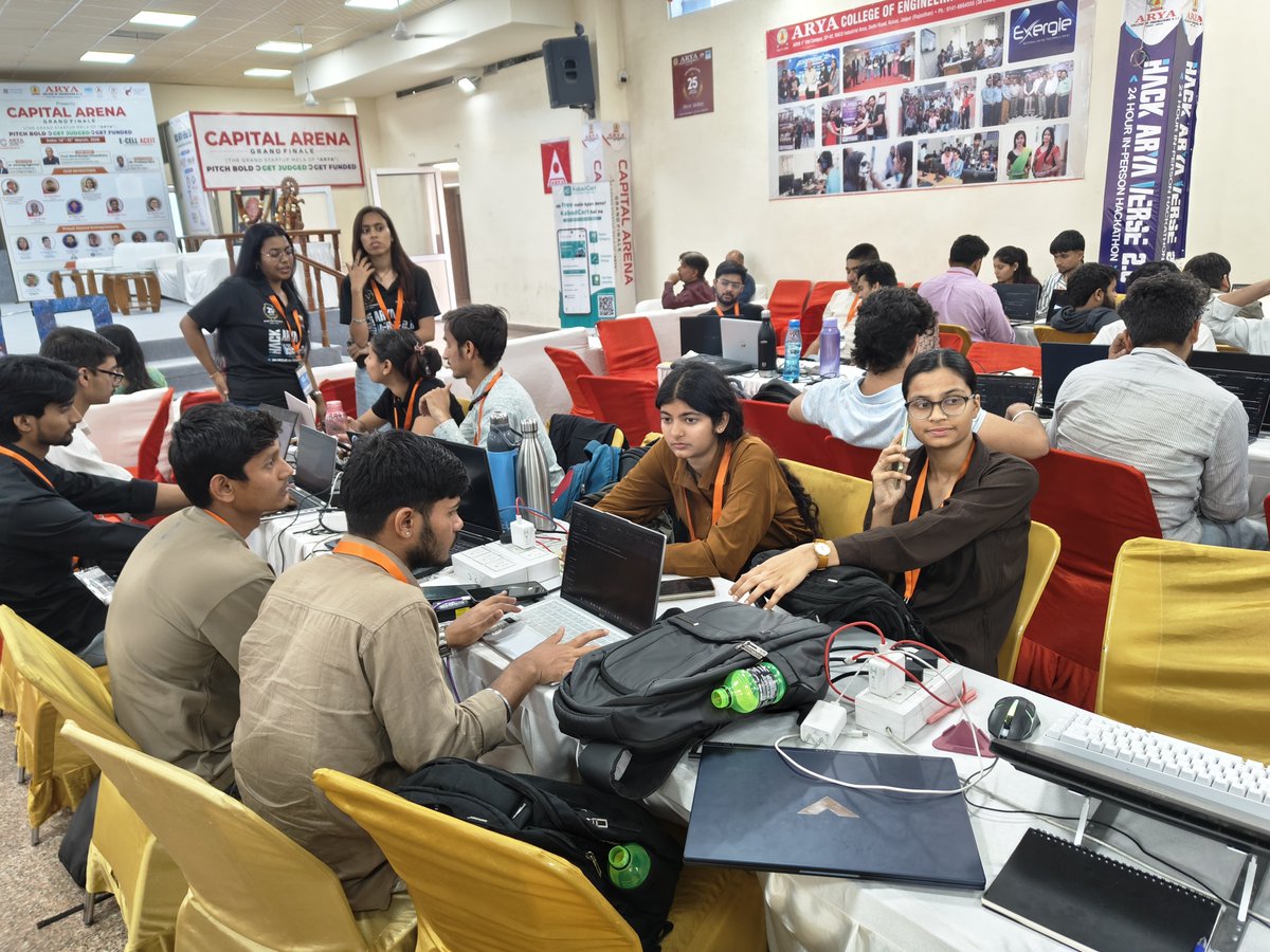 aryacolleges's tweet photo. Day 2 at #HackAryaVerse2 and the #innovation never stops!
Brilliant minds are pushing boundaries, building ideas, and turning #code into powerful solutions. The energy, creativity, and collaboration are at their peak. All happening at #AryaCollege.
#HackAryaVerse #Hackathon https://t.co/Za5crlCwo6