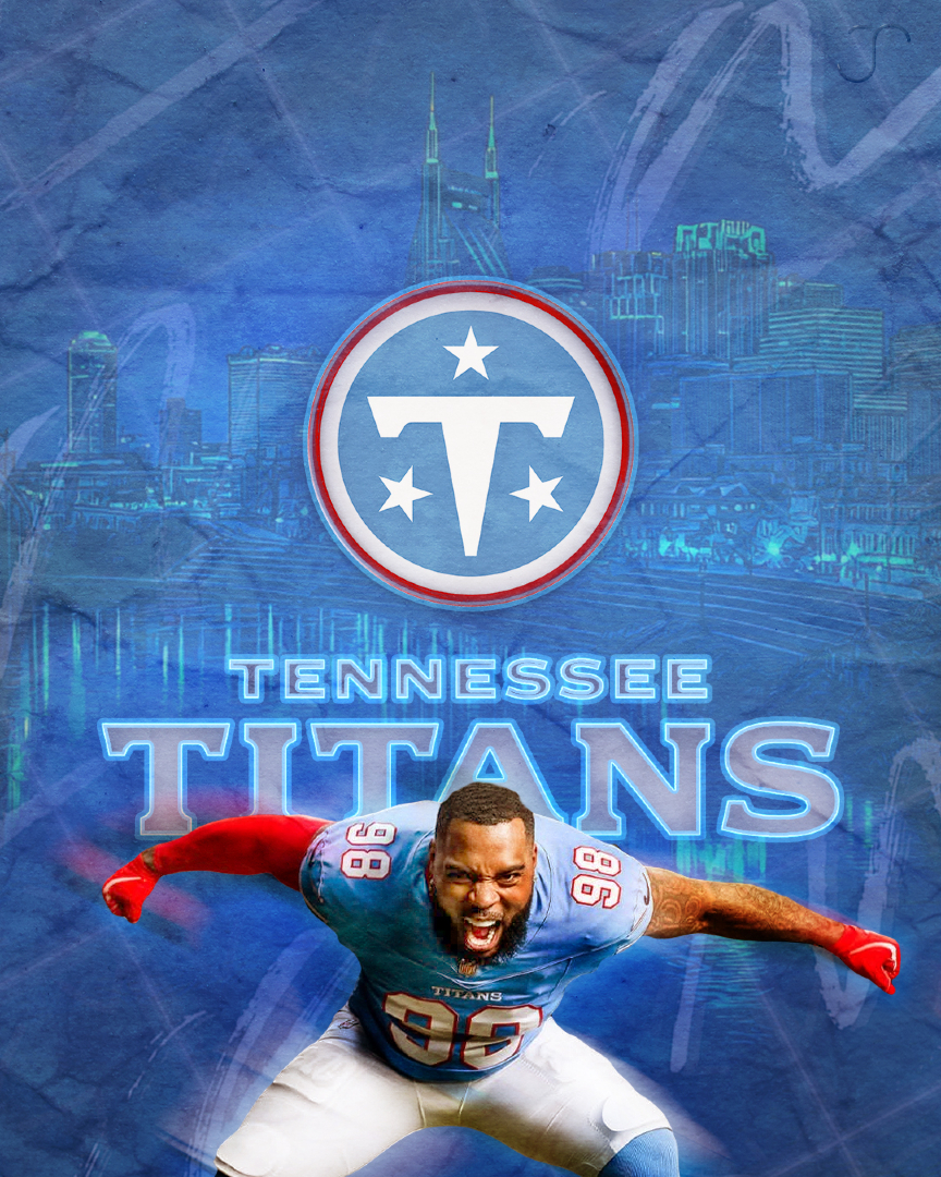 JayOdomDesign's tweet photo. The Tennessee Titans dropped their new logo recently.

After wrapping up projects today I had a little time left, so I did a quick graphic exercise using the new mark just to see what I could come up with.

I might do a few more of these.

What team should I try next? https://t.co/pjlhyaWsX6