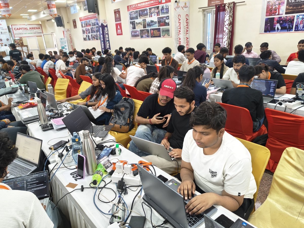 aryacolleges's tweet photo. Day 2 at #HackAryaVerse2 and the #innovation never stops!
Brilliant minds are pushing boundaries, building ideas, and turning #code into powerful solutions. The energy, creativity, and collaboration are at their peak. All happening at #AryaCollege.
#HackAryaVerse #Hackathon https://t.co/Za5crlCwo6