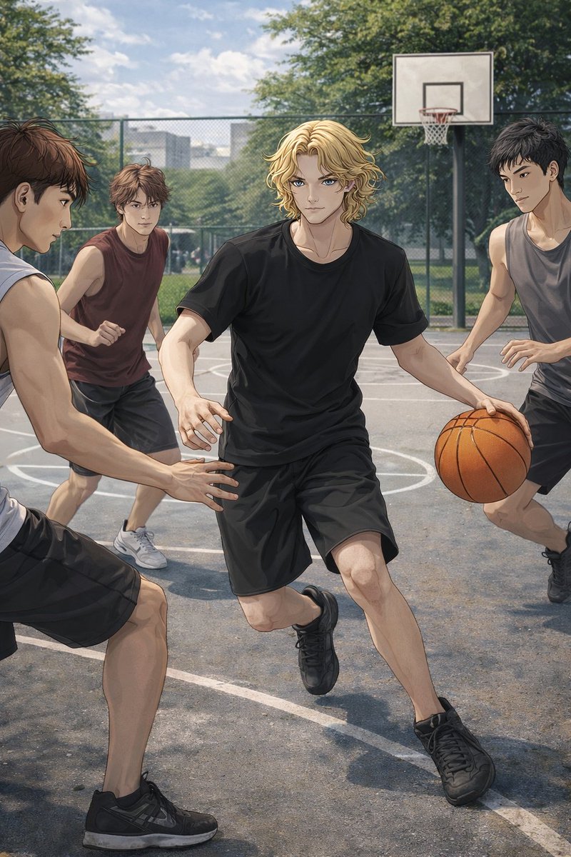 Fox87Rox's tweet photo. Sometimes it's best to spend the day outside with some friends. #digitalart #aiart #basketball #friends #chatGPT https://t.co/zHPYaG48UF