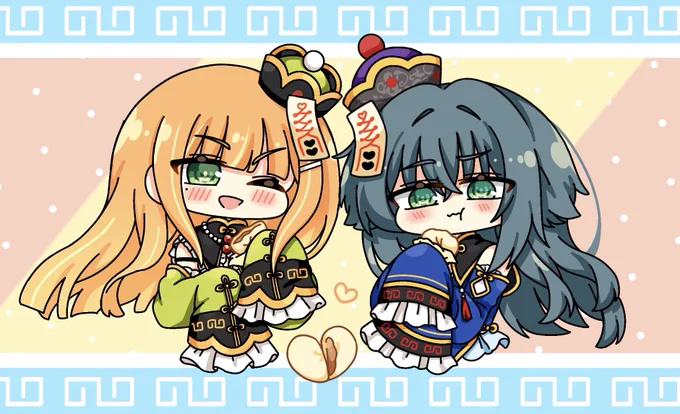 お気に入りなので再掲 キョンシー衣装で、カロリー/2(サポカのやつ) #学マスFA #紫雲清夏 #月村手毬