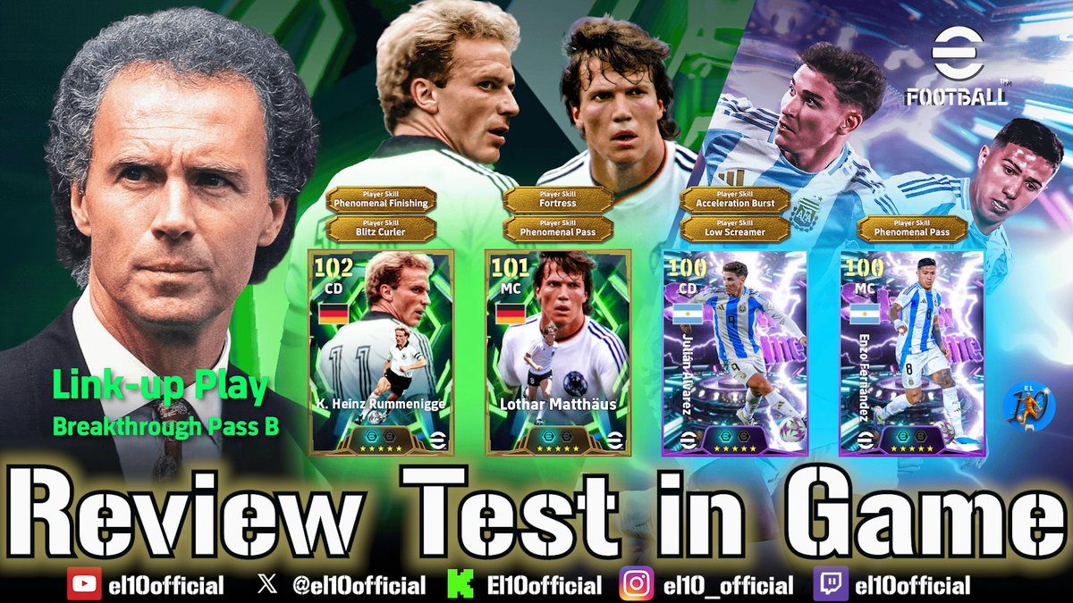el10official's tweet photo. 🔥VALE LA PENA EL NUEVO LINK UP BREAKTHROUGH PASS B con RUMMENIGGE MATTHAÜS JULIÁN ENZO BECKENBAUER❓#eFootball™ 2026 TEST
⬇️Míralo Ya!⬇️
🔴https://t.co/JSpTKR7m94
#eFootball2026 #alexandrepato #DelPiero #ChampionsLeague #Adriano #Rummenigge #Matthaüs #JuliánAlvarez #Enzo https://t.co/0NE3lnKoJg