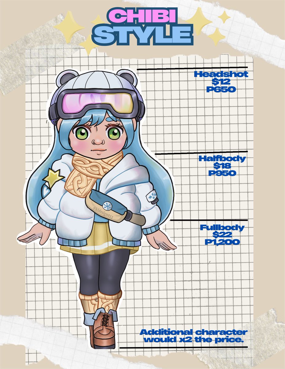 kldesign011's tweet image. I’m open for doing a commission now in Chibi style. 😊🤚🏻 The background doesn’t include in the prices since i can’t do it for now. You can send a couple of reference pics and the pose that you want. #artistsofinstagram #artcommissions #supportartist #chibidrawing #digitaldrawing