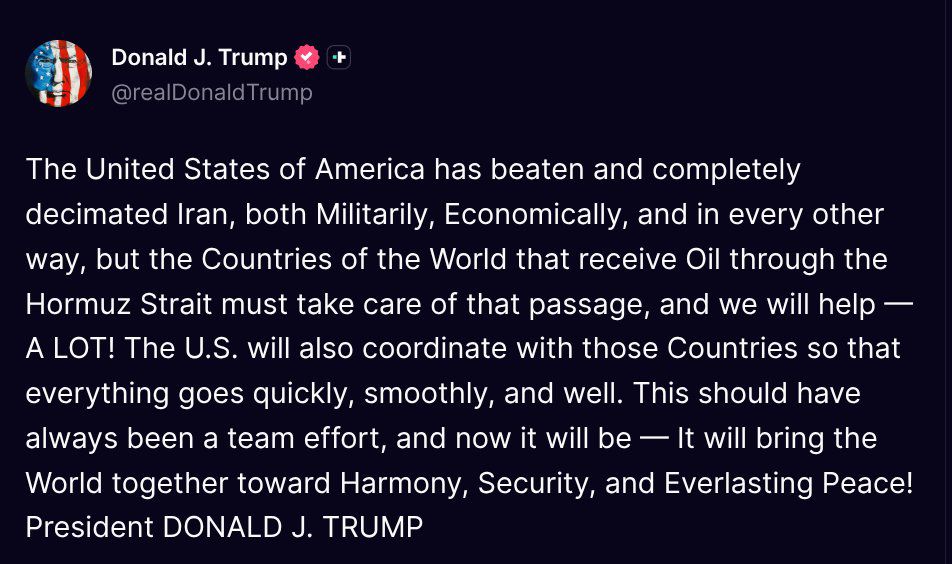 US President Donald Trump wrote on Truth Social, 