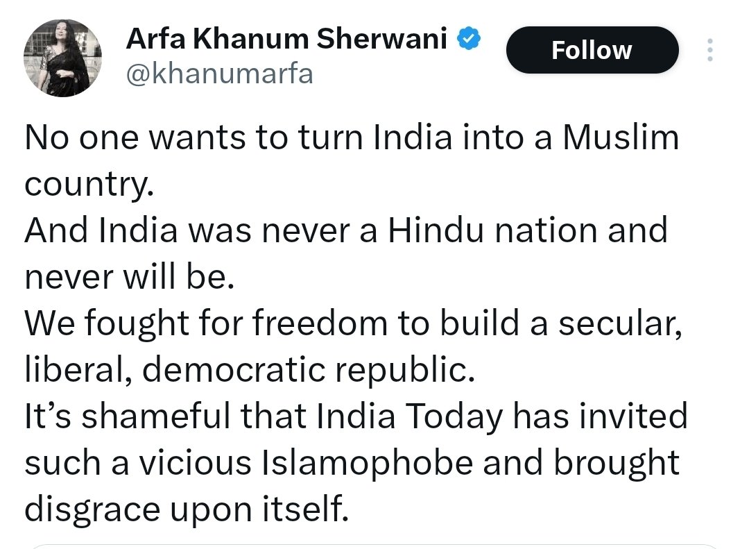 Mrsinha's tweet photo. -Your entire ideological discourse revolves around the idea of Ghazwa-e-Hind.
-India has always been a Hindu civilisation. From Aryavarta to Bharat, and later Hindustan, every name of this land carries a civilisational story rooted in Hindu heritage.
-"You fought for freedom"? More than 95% of Muslims in undivided India voted for a separate Islamic nation during Partition.Many who remain here today did so not out of ideological commitment to India, but simply because migration was not possible.
-Islamophobia is nothing but a tool to whitewash,and justify your sins.