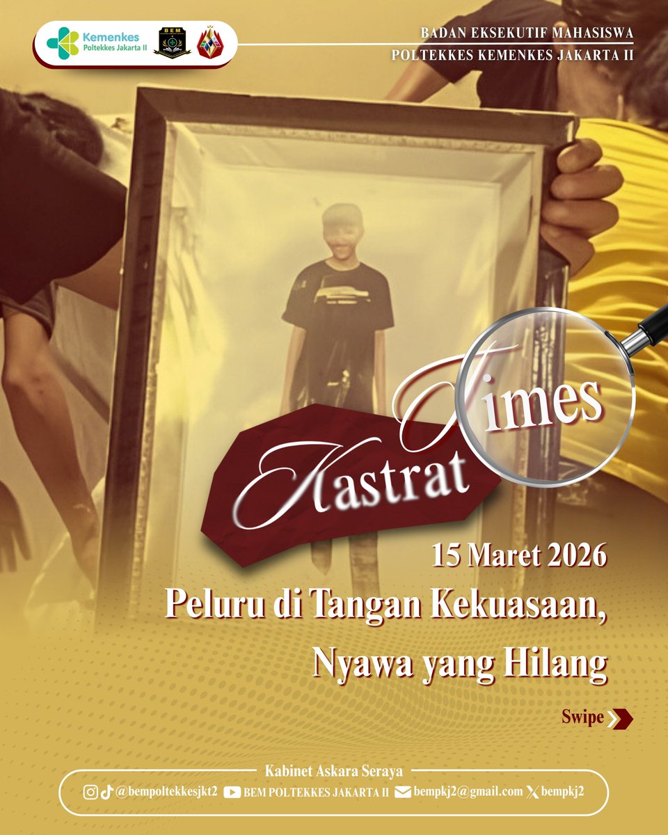 bempkj2's tweet photo. [𝐊𝐀𝐒𝐓𝐑𝐀𝐓 𝐓𝐈𝐌𝐄𝐒]

Kematian Bertrand (18) di Makassar memicu pertanyaan soal penggunaan senjata oleh aparat. Transparansi dan akuntabilitas menimbulkan pertanyaan besar.

______________________
#TEMBAKANPOLRI
#KASTRATTIMES
#HIDUPMAHASISWA
#ASKARASERAYA
#BEMPOLTEKKESJKT2 https://t.co/0FSiScHb8X