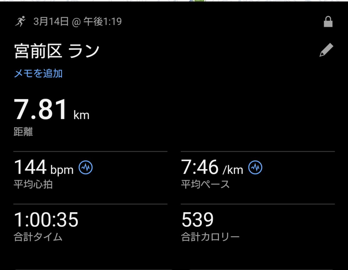 Camptrktyam's tweet photo. 3/15 ゆるラン
金曜日のマイクロHIITで今週末も筋肉痛。土日はゆっくり１時間ラン。 https://t.co/oOA1riwsSb