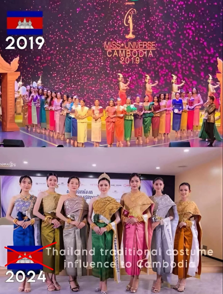 Cambodian traditional national costumes originally differed from those of Thailand. However, after the Thai historical drama "Bupphesanniwat (Love Destiny)" gained massive popularity in Thailand and neighboring countries, Cambodians began purchasing and wearing Thai-style