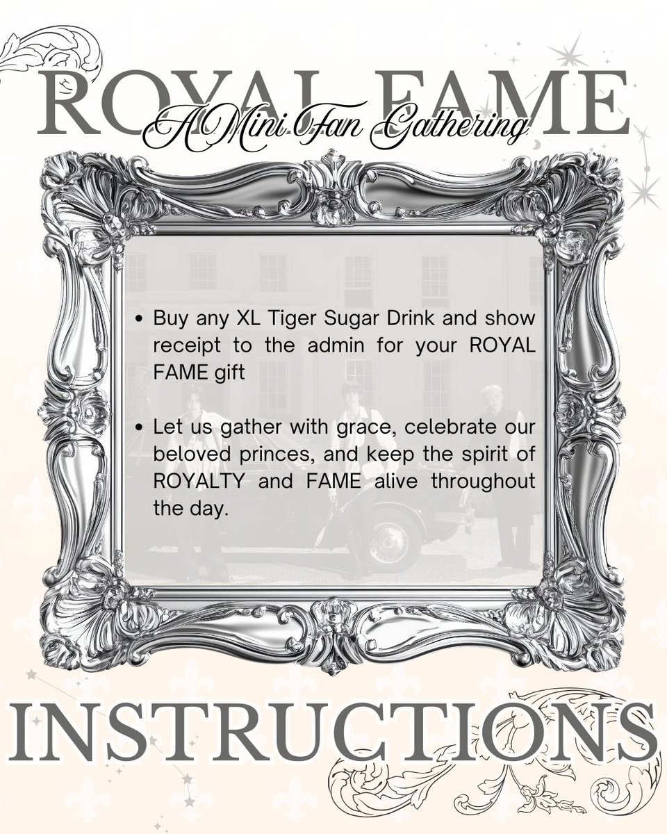 RIIZECDO's tweet photo. 👑 Hear ye, noble fans!
Join us for the ROYAL FAME Mini Fan Gath
📍 Tiger Sugar – SM Uptown North Wing
📅 March 21, 2026 | ⏰ 2–6 PM
⚜️ Come-and-go event
🎁 Buy any XL Tiger Sugar drink &amp; show receipt for a ROYAL FAME gift
Let us celebrate our princes together! #RIIZE #RoyalFame https://t.co/osoY9r8aw2