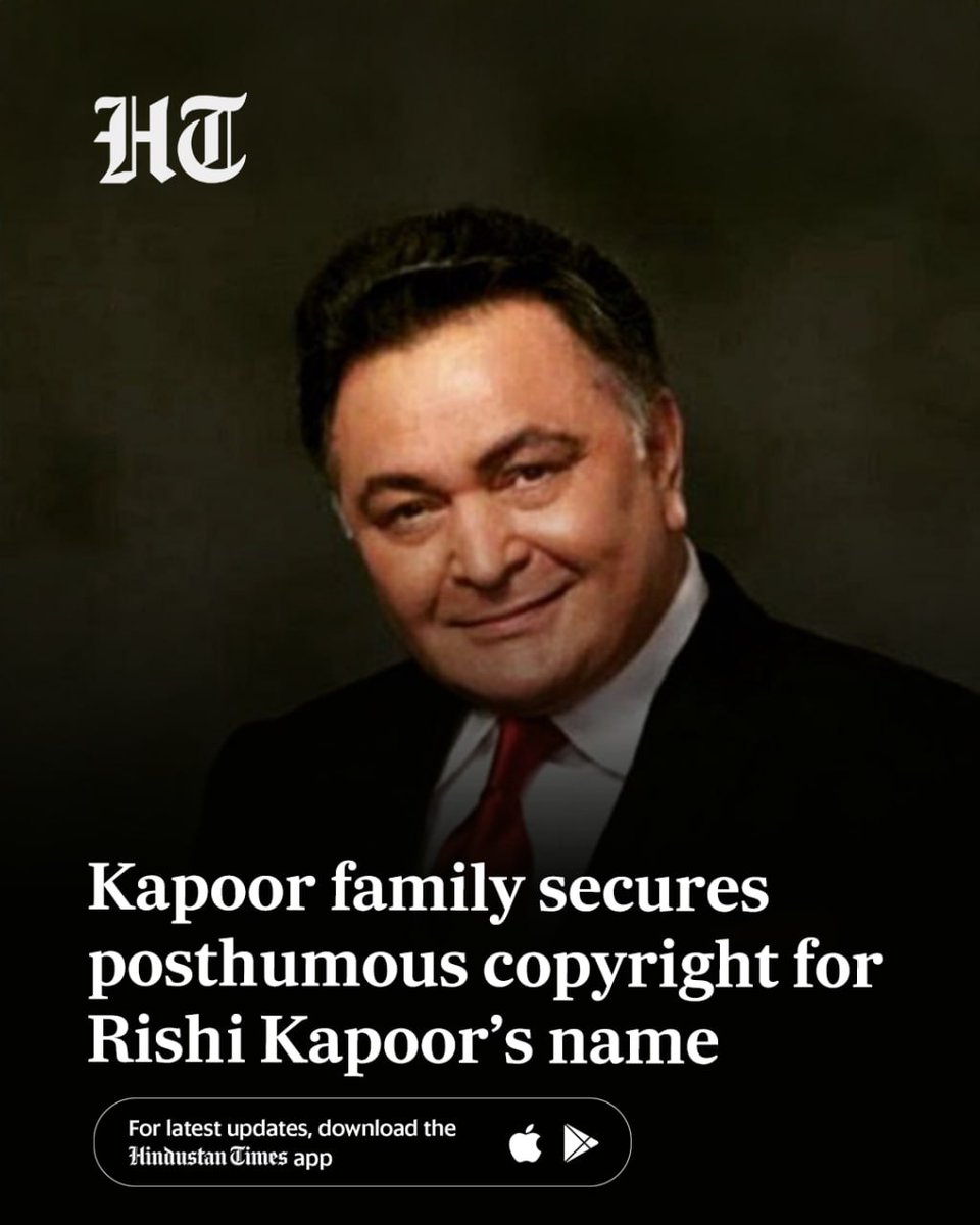 ashokmalik's tweet image. Family of legendary Bollywood actor #RishiKapoor has reportedly taken legal steps to protect his legacy by securing #copyright for his name. According to media reports, the move was made to prevent unauthorised and commercial use of the late actor’s name. hindustantimes.com/entertainment/…