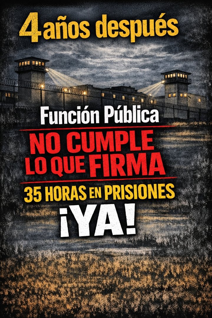 CcooVillabona's tweet image. ! 35 HORAS  YA !

@SEFPgob cumplan lo que firman, aplicación 35 todo personal #AGE

📌 No rompan la buena fé negociadora 
📌 Las 35 horas son fuente de salud para #sosprisiones
📌 Incumplir lo firmado no es modernizar 

@oscarlopeztwit
@CCOO_Prisiones 
@sae_fsc_ccoo 
@FSCdeCCOO