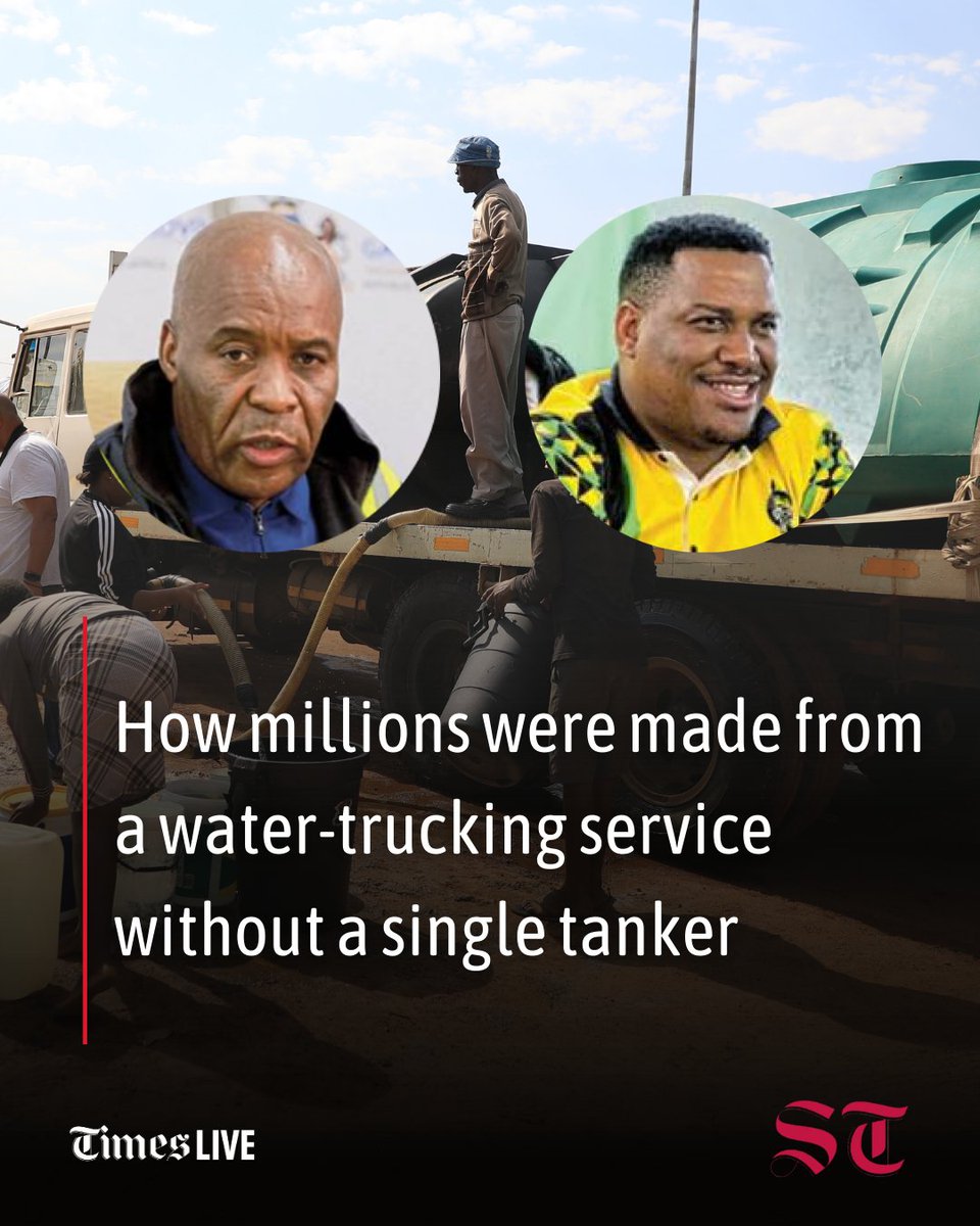 SundayTimesZA's tweet photo. Despite not owning a single water tanker, two companies linked to ANC Tshwane heavyweights Eugene “Bonzo” Modise and Rhulani James Shelenge scored R31.7m for water trucking services during the city’s R777m emergency water supply project.
Click link to read more: https://t.co/S8HZdXZ0wj