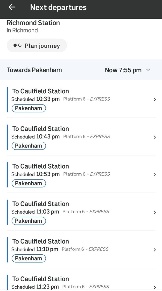 craig_halsall's tweet image. For those still following the #PakenhamLine #CranbourneLine footy trains from #Richmond this weekend

6 Caulfield trains ran off plat 6 on Saturday night for #AFLPiesCrows &amp;amp; another 6 this arvo after #AFLDeesSaints ending around 6pm #MetroTrains