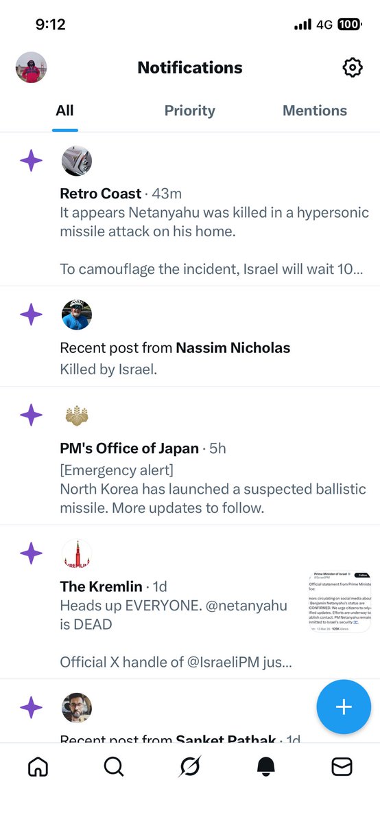 Why is my feed filled with fake news on Israel PM being killed and some? 😅 And Twitter sending only those notifications?