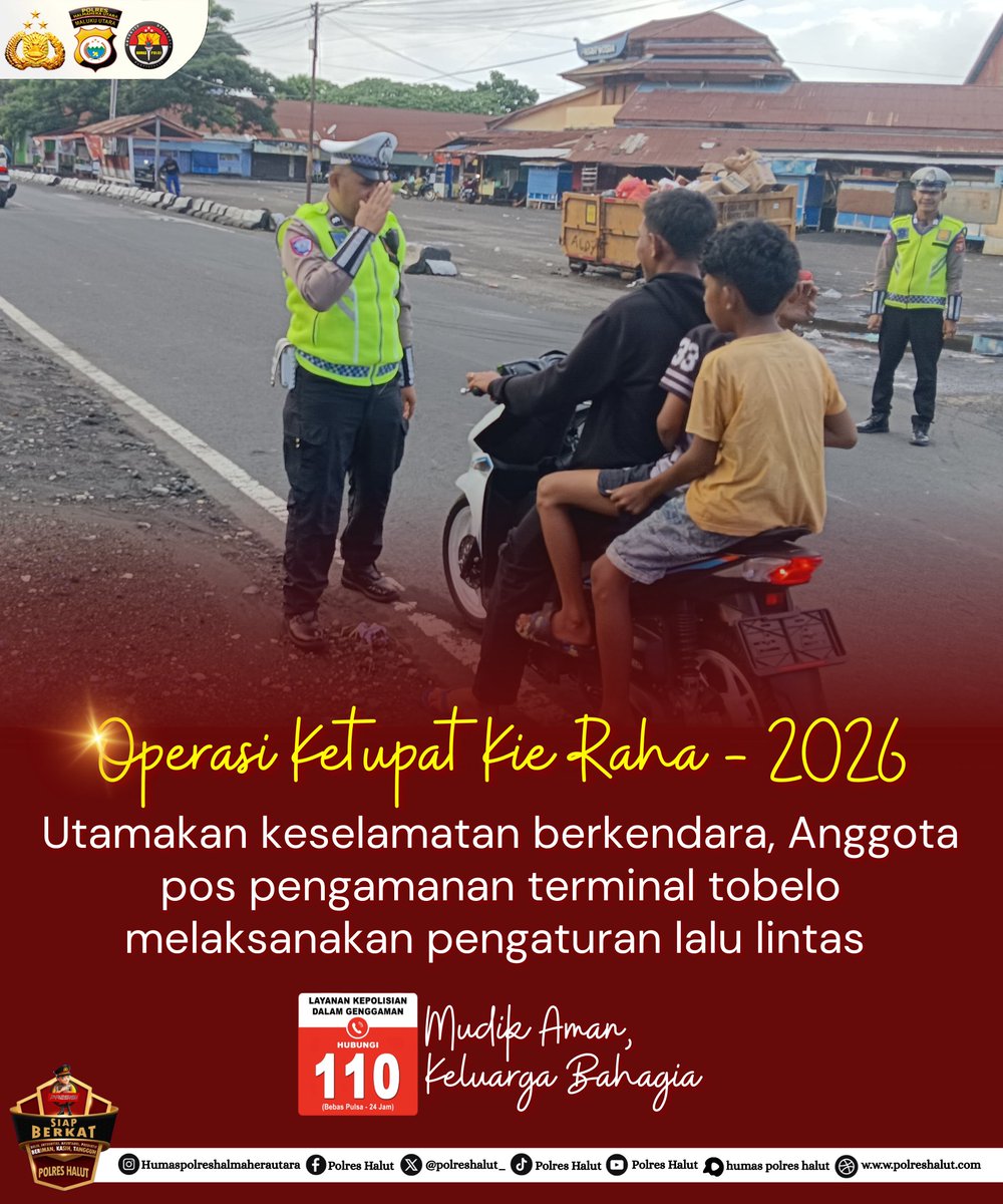 polreshalut_'s tweet photo. Utamakan keselamatan berkendara, Anggota pos pengamanan terminal tobelo melaksanakan pengaturan lalu lintas.

Layanan polisi: 110
#mudikamankeluargabahagia https://t.co/iR1hGmDpwc