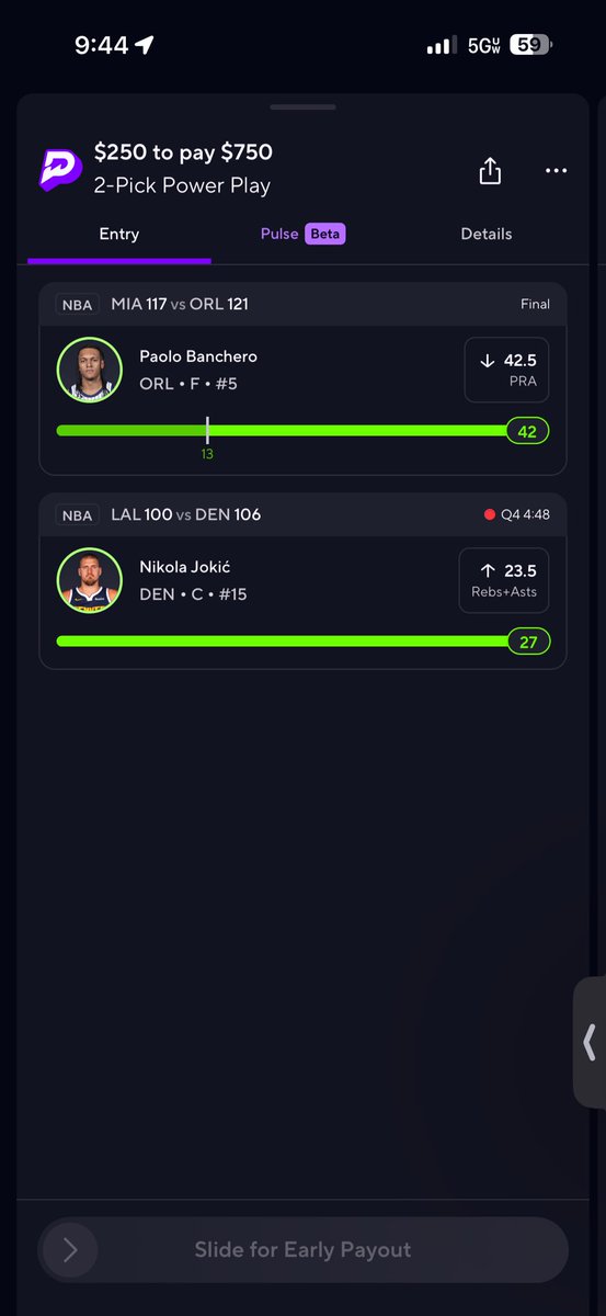 SafeSlipPicks's tweet photo. 💰 BIG CASH NIGHT 💰  

2-Pick Power Play CASHES for $750 off a $250 entry. Slow grind stays undefeated 📈  

✅ Paolo Banchero UNDER 42.5 PRA – 42  
✅ Nikola Jokic OVER 23.5 Rebounds + Assists – 27  

Read the board perfectly tonight. Jokic did Jokic things and Paolo stayed just under the line to seal it.  

That’s how you build the bankroll.  
Smart plays. Good lines. Patience.  

More slips coming soon… stay locked in 👀🔥