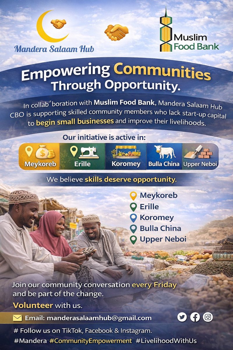Skills deserve opportunity.

Together with Muslim Food Bank, we are empowering communities in Meykoreb, Erille, Koromey, Bulla China &amp; Upper Neboi through small business start-up support.
#Mandera
#CommunityEmpowerment