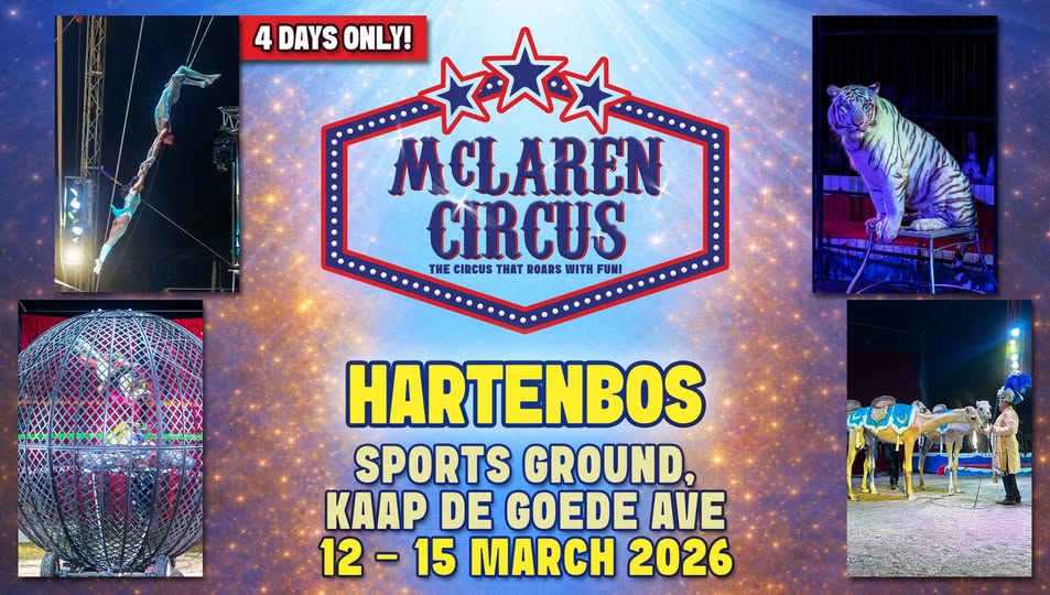 mclarenscircus's tweet photo. A full house is expected to enjoy #McLarenCircus Spectacular Show in #Hartenbos Today🎪😂🦁🐯🐴🐩🤡🥳😅😍❤️
Coming Soon to #Riversdal #Brackenfell #CapeTown & #Paarl #WesternCape #LoveCircus
Blessed Sunday Goss Ndaba #SAFTAs19 Sundowns
Buy Tickets Online: https://t.co/Y5XPaa1RcI https://t.co/GJJRQCOCPU