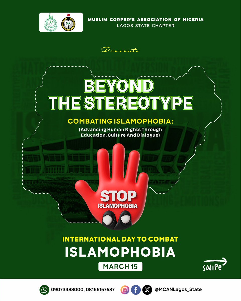 MCANLagos_State's tweet photo. 🛑 Stop Islamophobia!
🛑Stop judging Muslims through harmful stereotypes!
It’s time to replace stereotypes with understanding and choose humanity over prejudice.
Stand for respect. Help stop Islamophobia.
Follow, Like & Share
.
#ramadanday #religion #muslimtitok #islamophobia https://t.co/AsXflvbYaP