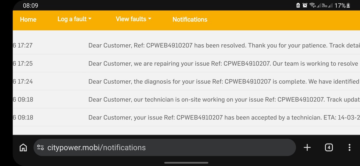 O724077's tweet photo. @CityPowerJhb kindly please escalate my call. All the notifications i saw were untrue. The testing team did not arrive yesterday, the fault was not identified and the call was not resolved. We still have no power and suspect a faulty cable. 
REF: CPWEB4910207 
Unacceptable really https://t.co/ky2f2We1mo