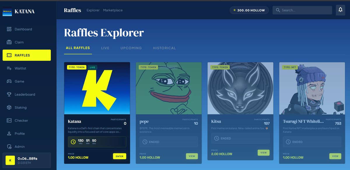 🎟️ 5000 $KAT <a href="/katana/">Katana ⚔️</a>   Raffle is LIVE on The Hollow!

We’ve just launched a 5000 $KAT token raffle on the Hollow Raffle Platform 🚀

Want to participate?

1️⃣ Claim your $HOLLOW first:
👉 thehollow.xyz/claim
2️⃣ Join the raffle here:
👉 thehollow.xyz/raffles

🔹 Entry