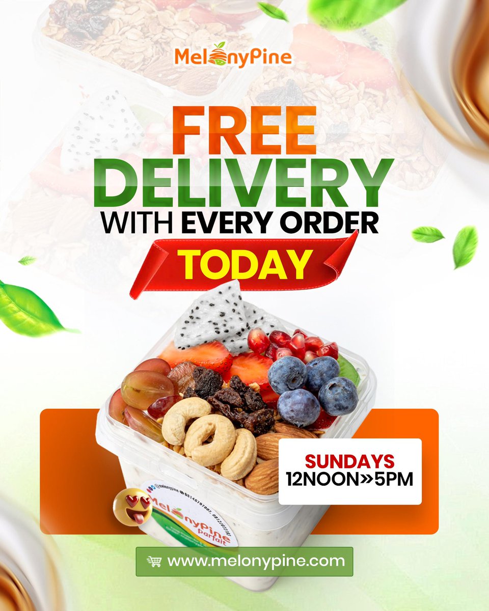 Sunday soft life just got better. 😍

FREE DELIVERY is on today and the parfaits are looking too good to ignore. Fresh fruits, creamy yogurt, crunchy goodness… everything your Sunday deserves.

We’re open 12PM – 5PM today, so this is your sign to stop imagining it and actually