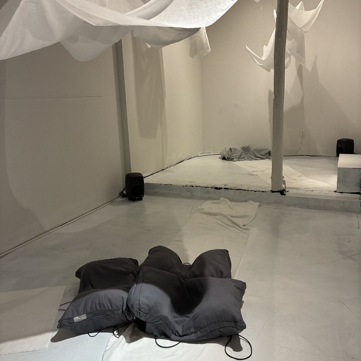acousticfield's tweet photo. サウンドインスタレーション『Fushi Sano Solo Exhibition "Before Listening"』を体験しに横浜へ

音を出すプロセスでなく、聴くプロセスに着目し「聴くことの手前」をコンポジションする作品
それが空間音響作品に仕上がっているところが面白い

隣り合う作品の音の干渉もそれぞれの作品で活かされている

トランペットのマウスピース側にイヤーピースを取り付け吹く楽器を聴く楽器に変えて
それがどう空間的なのかは実際にトランペットを耳にぶっ刺してピストンを押せば分かります

他、ノイズキャンセリングをコントロールすることで空間を生み出す作品など

17日まで
https://t.co/DqtzZJE7L3