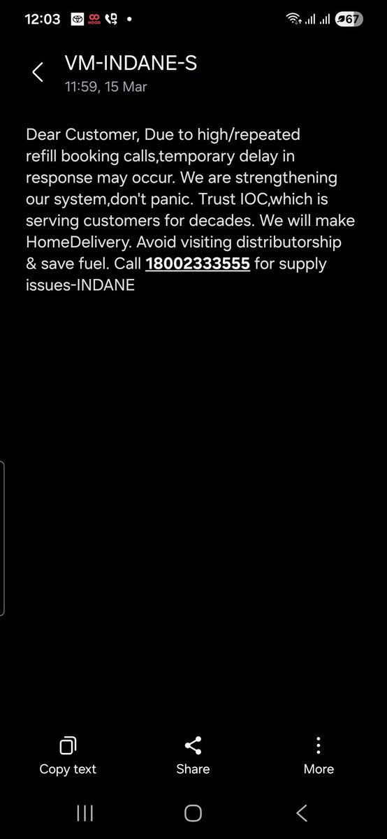 amit_raaj's tweet photo. @IOCL_NAO @IndianOilcl you guys are JOKERS. first you send this message(image) and the in the message which was supposed to be assuring to panicvdriven consumers.. the no mentioned is faulty 🤣🤣🤣 WORST OIL COMPANY https://t.co/RQqqL3bsGY