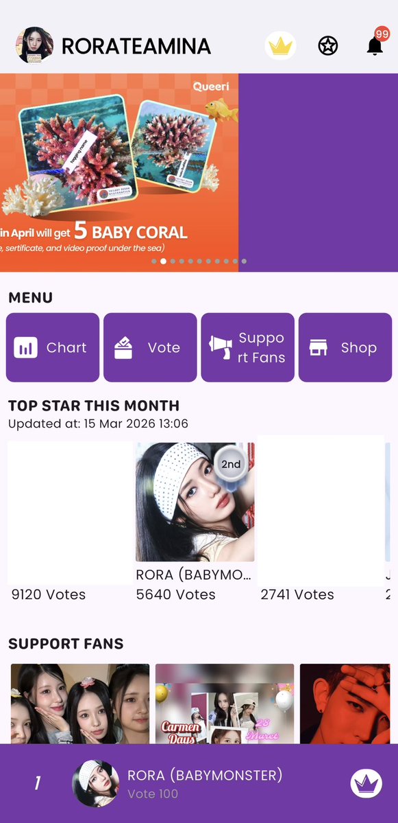 RORAINDONESIA's tweet image. [PROGRES VOTING ON QUEERI]

⭐️KATEGORI : MARCH TOP STAR
📌 Target Top 1
Current rank : Top 2
1 Vote = 5 Gold Crown

⭐️KATEGORI : FINAL GOAT LEADER
📌 Target Top 1-2
Current rank : Top 5
1 Vote = 17 Gold Crown

Voting Goat leader : queeri.onelink.me/4Pi1/bxoeh19x?…

Donasi :