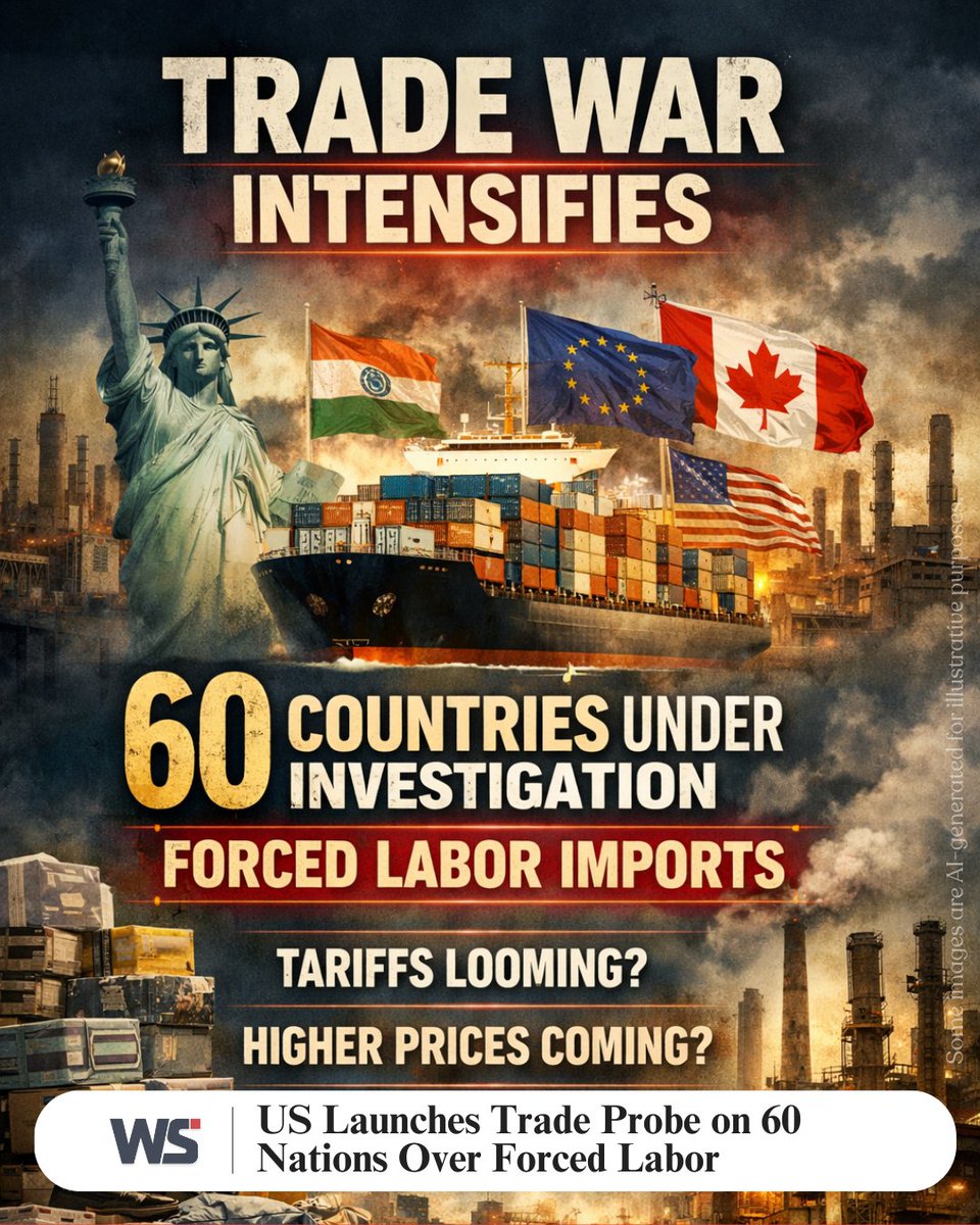 WorldSignalHQ's tweet image. BREAKING: US launches Section 301 forced labor probes into 60 nations—India, China, EU, Canada on list. Second major trade investigation in days. New tariffs possible by July. Global trade war escalates. 🌍⚖️ #WorldSignal #TradeWar #Section301 #ForcedLabor #USEconomy