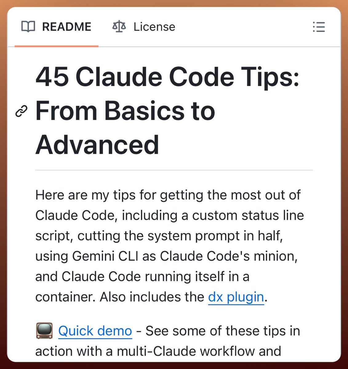 Most developers use Claude Code like a chatbot.

That’s the mistake.

This repo shares 40+ real tips to use it like an engineering tool:

• context management
• slash commands
• Git worktrees
• containerized runs
• multi-Claude workflows
• AI-assisted PR reviews

A solid