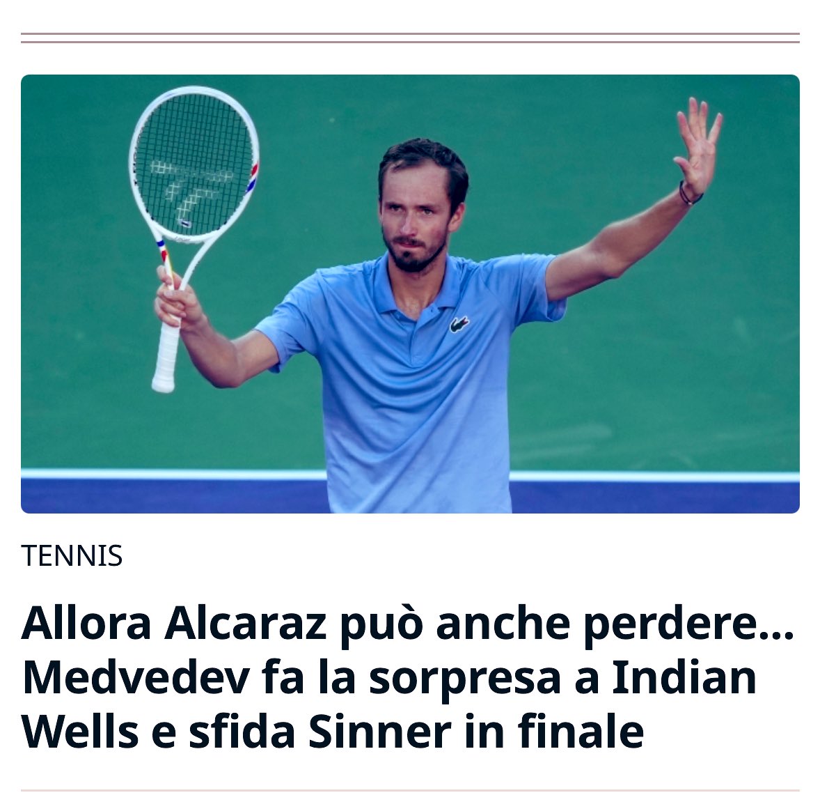 DizzyOwl1's tweet photo. Incredibile! Non solo Sinner può perdere.

Se tanto mi dà tanto , sarà bollito e finito anche Alcaraz alla prima sconfitta 
o forse per lui vale la regola del buon senso che tutti possono perdere e che fa parte del gioco (?)
#sinner #alcaraz #indianwells https://t.co/0VQnja2ux2
