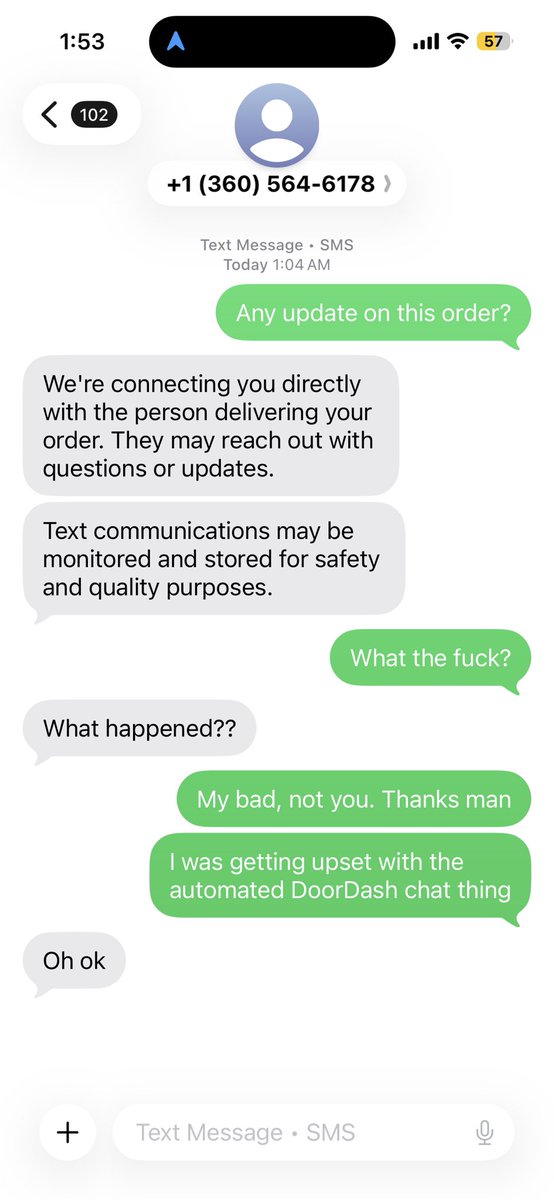MilkMustache69's tweet photo. Pissed at the DoorDash robot and then my taco bell driver answers. Sorry beast https://t.co/vtnYSj2yQF