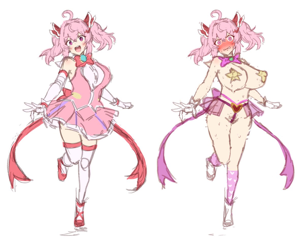 敗北魔法少女衣装の、こういうビフォーアフターいいね… 