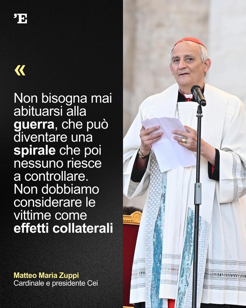 espressonline's tweet photo. "Bisogna accettare invece il cessate il fuoco, accettarlo per gli innocenti che ogni giorno vengono colpiti. Dobbiamo farci parte di questa sofferenza, dobbiamo necessariamente trovare altri modi per risolvere i conflitti", dice il cardinale a Il Sole 24 Ore https://t.co/70jDZPksLa