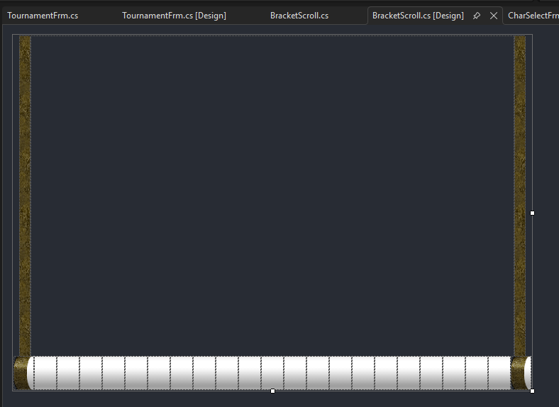 _HaychD_'s tweet photo. Starting to work on the actual tournament bracket board itself. I thought the scroll was an entire asset but turns out its a couple small ones making multiple to combine and then some code to create the background. Thinking of adding the scroll animation but probs wont have sound https://t.co/uefPj83ypv
